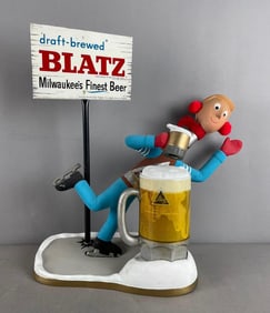 Repainted Vintage Blatz Beer Ice Skater Metal Advertising Back Bar Display
