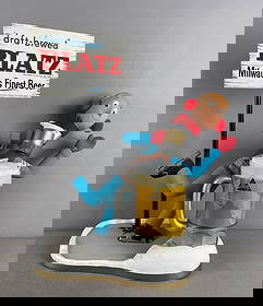 Repainted Vintage Blatz Beer Ice Skater Metal Advertising Back Bar Display: DAMAGED AT FEET, FOOT IS BROKEN THROUGH THE BASE. Repainted figure and base, measures H 18 1/4" x W 17" x D 6 1/4"