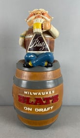 Vintage Blatz Beer Barrel Man Chalk Advertising Back Bar Statue