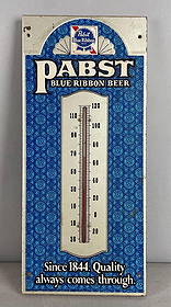 Pabst Blue Ribbon Beer Metal Advertising Thermometer: Working condition, measures H 20 1/2" x W 9 1/4"