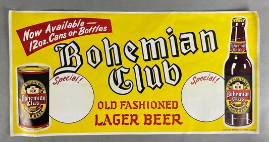 Vintage Bohemian Club Beer Paper Advertising Sign