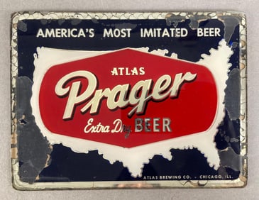 Vintage Atlas Prager Extra Dry Beer R.O.G. Advertising Sign
