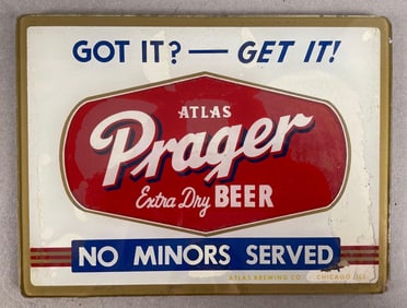 Vintage Atlas Prager Extra Dry Beer Glass Advertising Sign