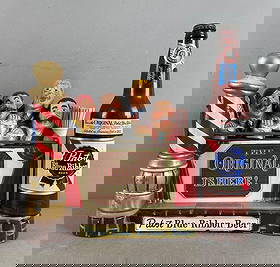 Vintage Pabst Blue Ribbon Beer Metal Advertising Straw Holder: Back bar display, some paint loss, measures H 10 3/4" x W 11 1/2" x D 6"