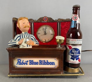 Vintage Pabst Blue Ribbon Bartender Light-Up Advertising Clock