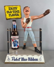 Vintage Pabst Blue Ribbon Beer Boxer Metal Advertising Display