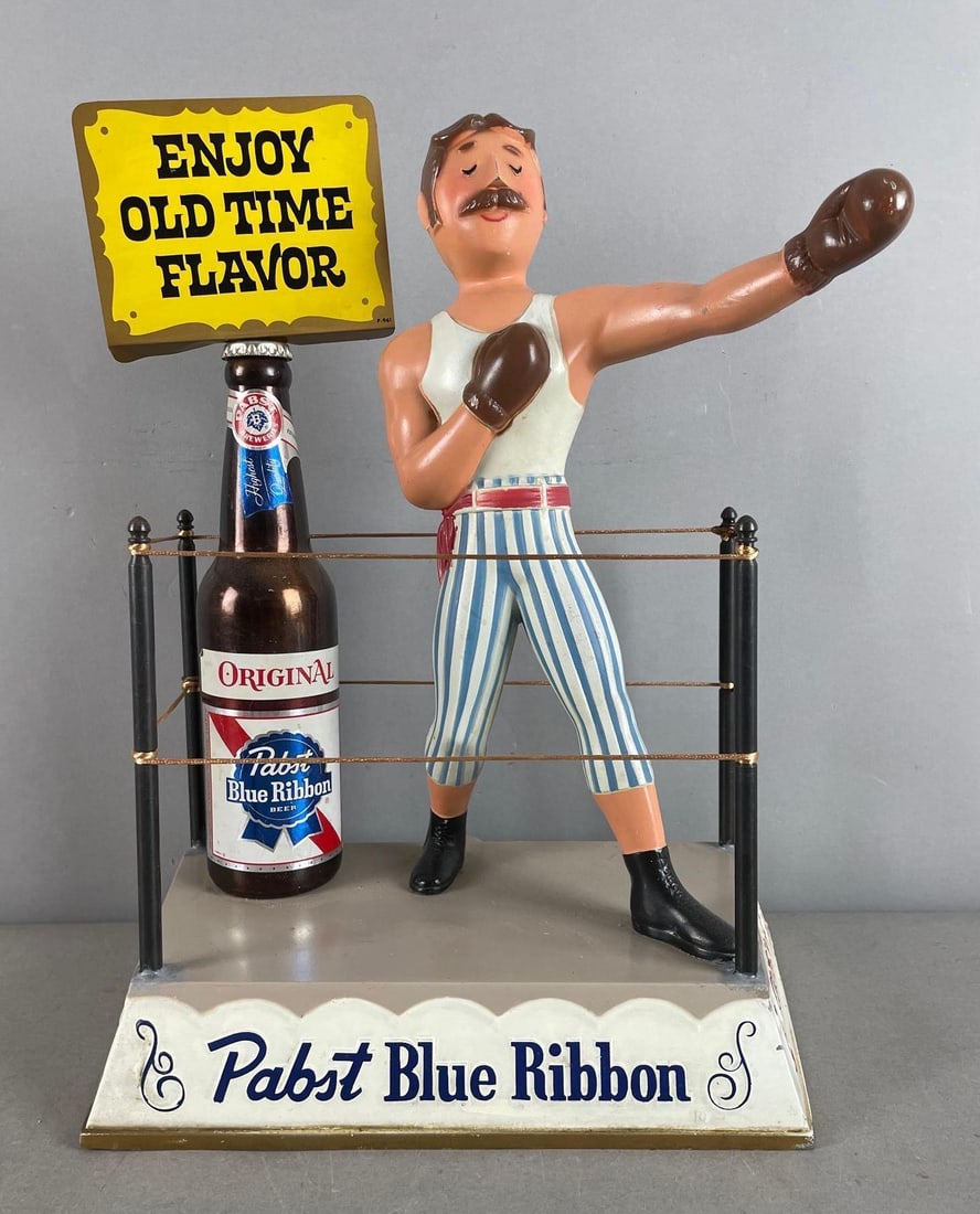 Vintage Pabst Blue Ribbon Beer Boxer Metal Advertising Display (1 of 5)