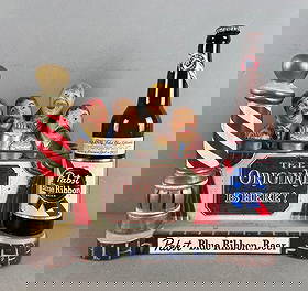 1959 Pabst Blue Ribbon Beer Metal Advertising Straw Holder: Measures H 11" x W 12 1/4" x D 5"