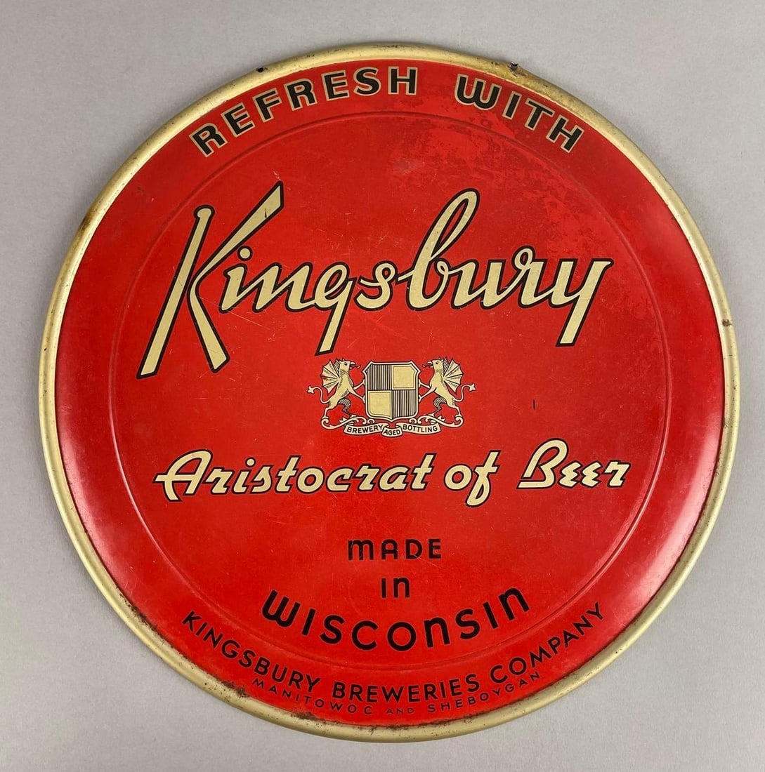 Vintage Kingsbury Aristocrat of Beer Metal Advertising Sign: Measures 13 1/2"
