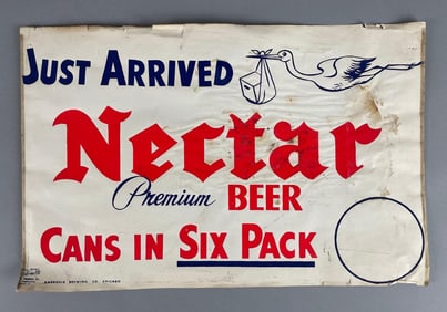 Vintage Nectar Beer Stork Paper Advertising Sign