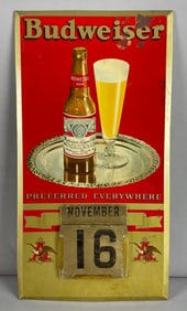 Vintage Budweiser Beer Tin Over Cardboard Advertising Calendar