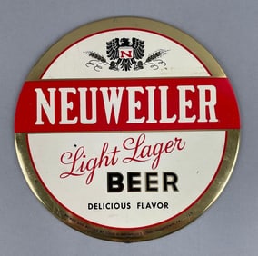 Vintage Neuweiler Light Lager Beer Tin Over Cardboard Advertising Sign