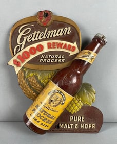 Vintage Gettelman Beer Reward Bottle Advertising Sign