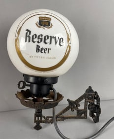 Vintage Peter Hand Reserve Beer Cast Iron Advertising Wall Sconce Lamp
