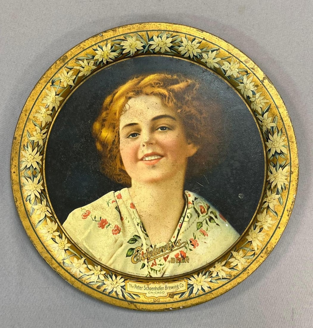 Antique Pre Prohibition Edelweiss Beer Advertising Metal Drink Tray (1 of 3)