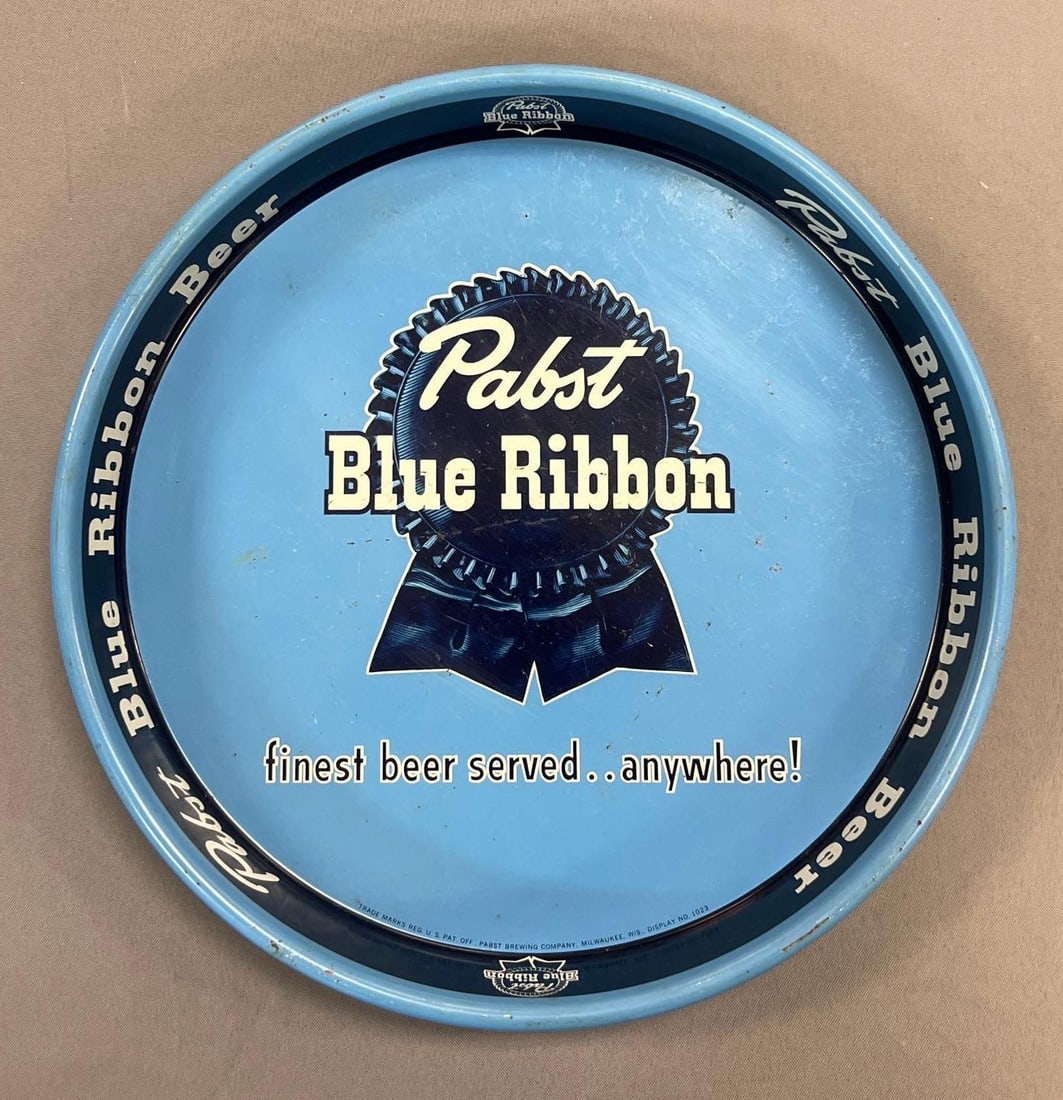 Pabst Blue Ribbon Advertising Metal Beer Tray: 13 1/2 inches round