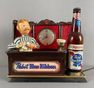 Vintage Pabst Blue Ribbon Beer Bartender Light-Up Advertising Clock