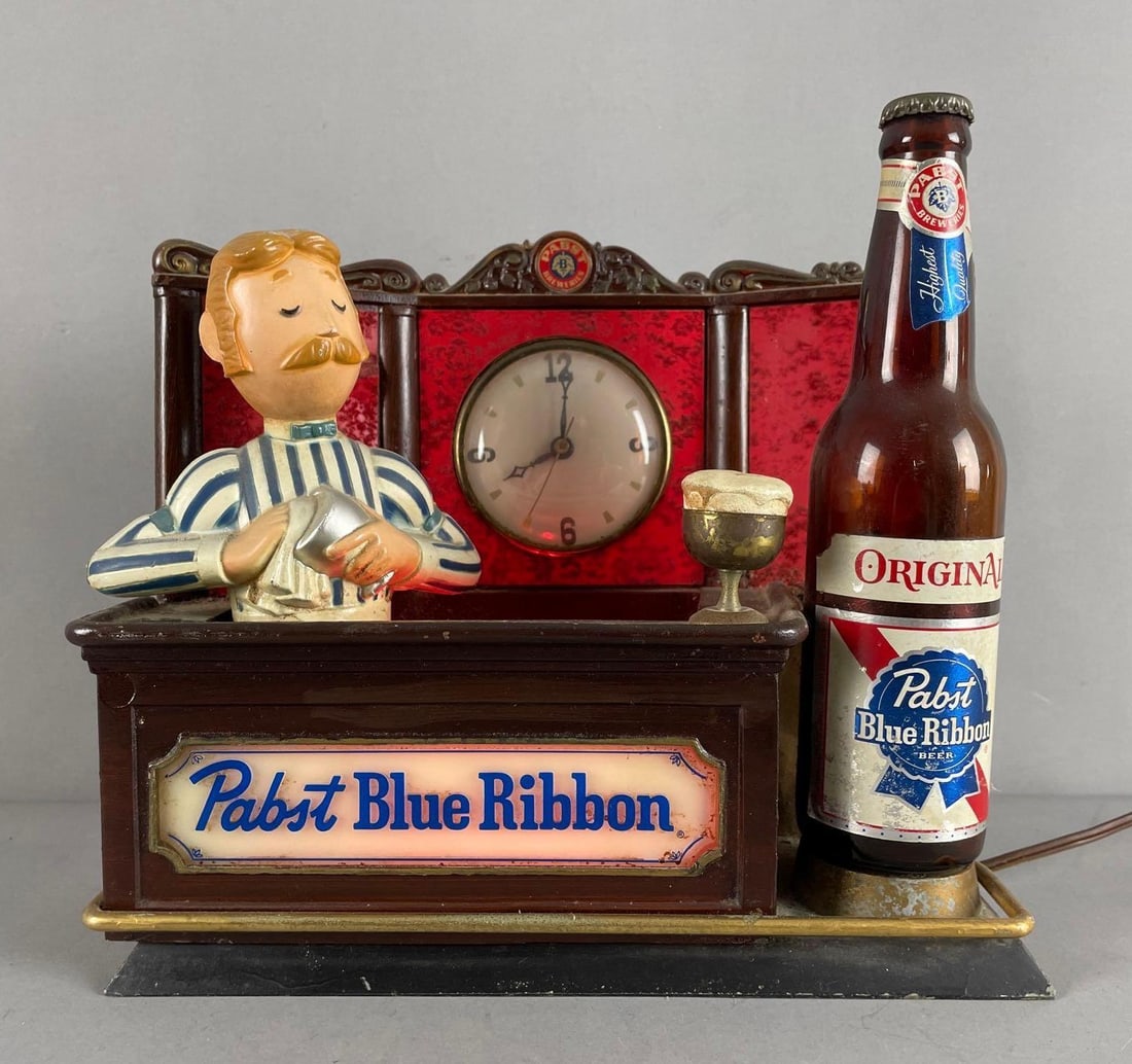 Vintage Pabst Blue Ribbon Beer Bartender Light-Up Advertising Clock (1 of 4)