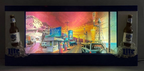 1996 Miller Lite Beer Coast to Coast Scrolling Motion Light-Up Advertising Sign