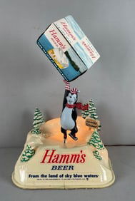 Vintage Hamms Beer Ice Skating Bear Vacuform Motion Light-Up Advertising Display