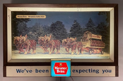 Vintage Meister Brau Westphalian Stallion Hitch Light-Up Advertising Sign