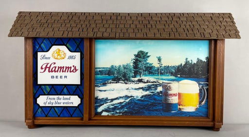 Vintage Hamms Beer Water Scene Light-Up Advertising Sign