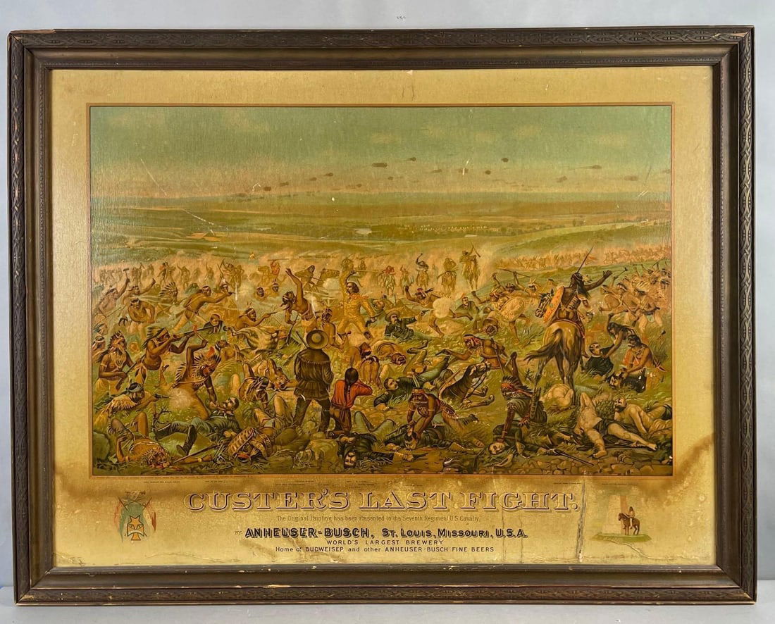 1896 Budweiser Beer Custer's Last Fight Advertising Lithograph on Board (1 of 6)