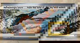 Vintage Hamms Preferred Beer Advertising Sign: Theo. Hamm brewing metal frame measures H 19 1/2" x W 39"