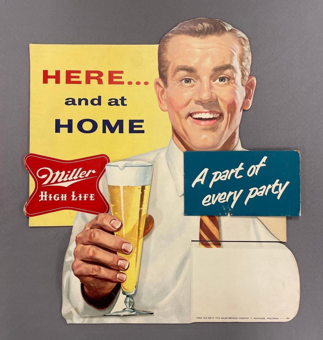 1954 Miller High Life Beer 3D Die-Cut Cardboard Advertising Sign (1 of 2)