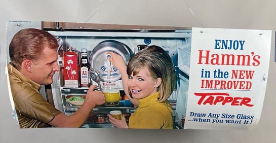 Vintage Hamms Beer Tapper Time Plastic Hanging Advertising Sign