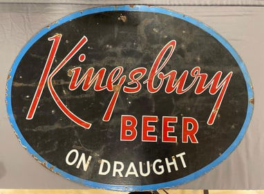 1940s Kingsbury Beer Double Sided Porcelain Advertising Sign