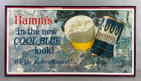 1960s Hamms Beer Cool Blue Can Paper Advertising Sign
