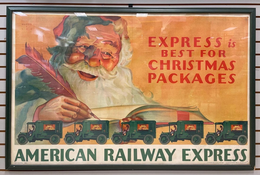 1928 American Railway Express Santa Claus Christmas Advertising Lithograph (1 of 5)