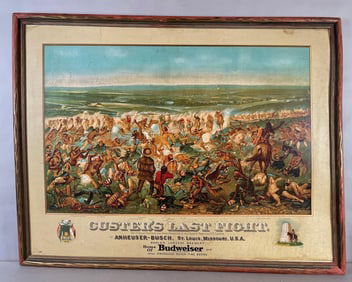 Vintage Budweiser Beer Custer's Last Fight Advertising Lithograph
