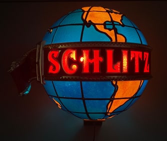 1976 Schlitz Beer Globe Advertising Light Up Motion Sign
