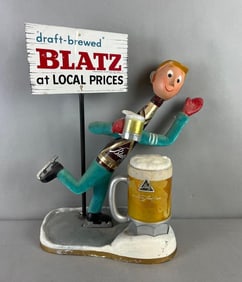 Vintage Blatz Metal Advertising Ice Skating Bottle Man Statue