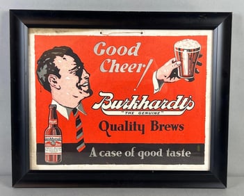 Vintage Burkhardts Beer Cardboard Advertising Sign