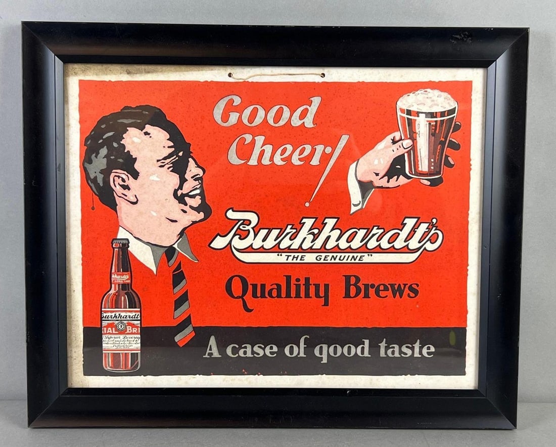 Vintage Burkhardts Beer Cardboard Advertising Sign: Some water damage. Sign measures 14" W x 11" H