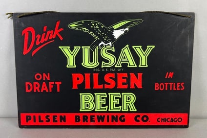 Vintage Yusay Pilsen Beer Advertising masonite Beer Sign