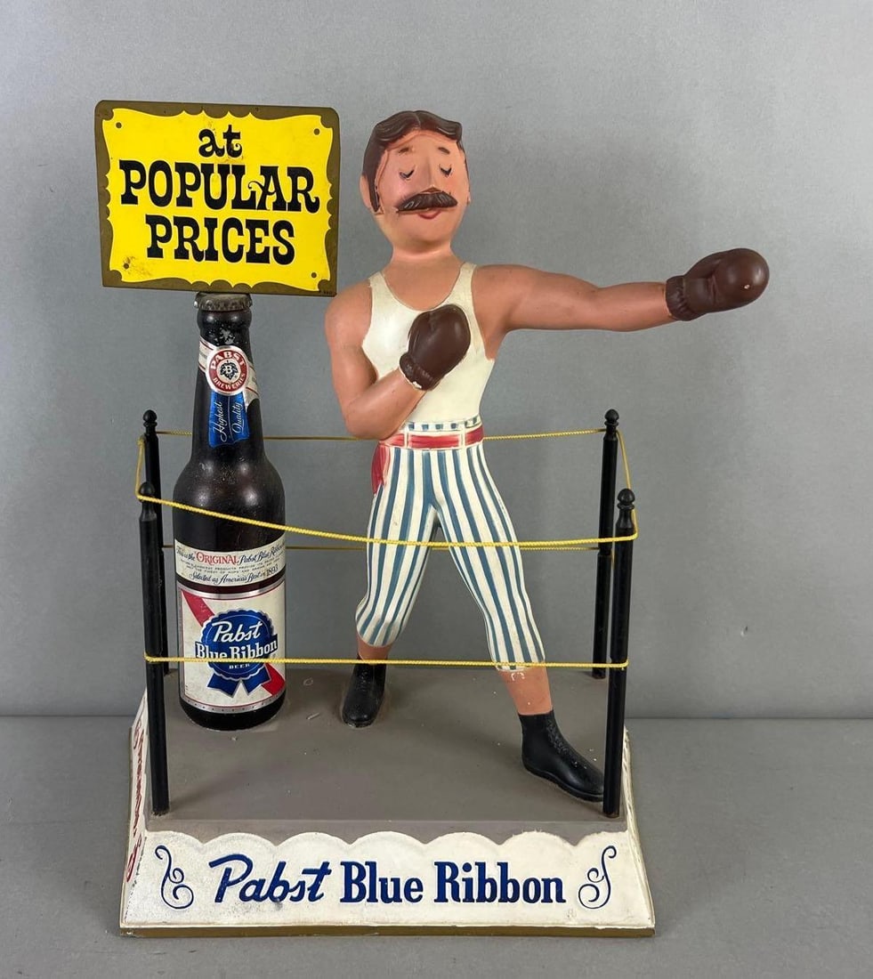 Vintage Pabst Blue Ribbon Advertising Metal Boxer Statue (1 of 2)