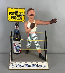 Vintage Pabst Blue Ribbon Advertising Metal Boxer Statue: Repainted, 13" W x 16" H x 7" D