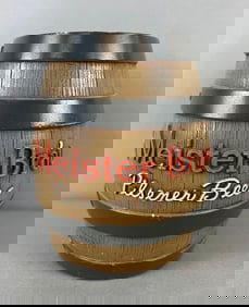 Vintage Small Meister Brau Advertising Chalk Beer Barrel Coin Bank