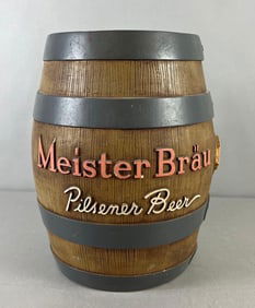 Vintage Large Meister Brau Advertising Chalk Beer Barrel Coin Bank