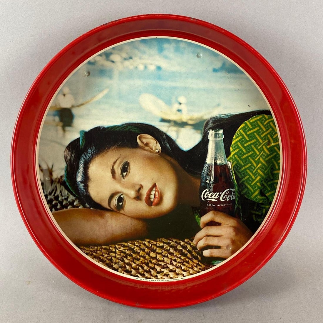 Vintage 1969 Spanish Coca Cola Advertising Drink Tray: Wear consistent with age. Measures H 13 1/4 x W 13 1/4 x D 2 inches.