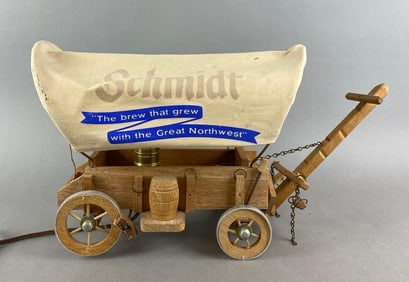 Vintage Schmidt Beer Light Up Advertising Covered Wagon Lamp