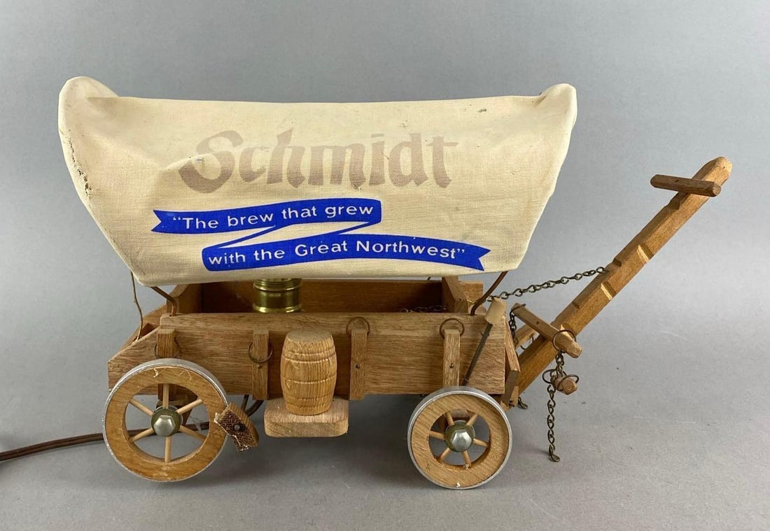 Vintage Schmidt Beer Light Up Advertising Covered Wagon Lamp (1 of 6)
