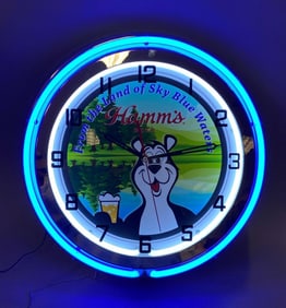 Hamms Beer Light Up Adverting Neon Clock
