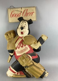 Vintage Hamms Beer Good Cheer Advertising Bear Goalie Sign