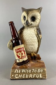 Vintage Oertels ‘92 Beer Advertising Back Bar Chalk Owl Statue