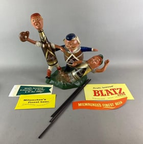 Vintage Blatz Beer Advertising Back Bar Metal Display